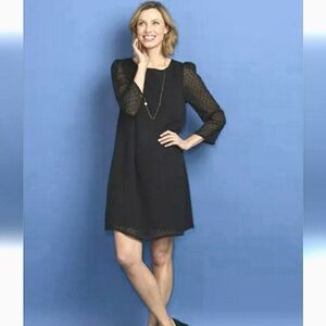 Claudie Pierlot Paris Rififi Dress. Sleeves. Navy Blue. Plumetis Dotted. 6 US.